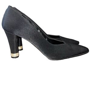 Vintage Cianni Black Rhinestone Leather Sole Spain Size 8 Heels
